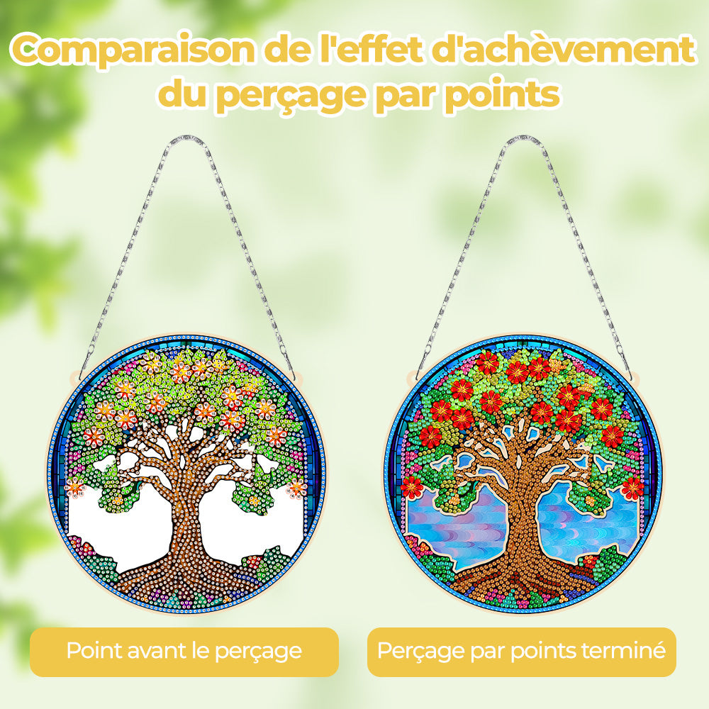 Arbre Couvert de Fleurs Rouges en Acrylique Pendentif Broderie Diamant