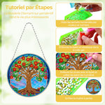 Arbre Couvert de Fleurs Rouges en Acrylique Pendentif Broderie Diamant