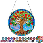 Arbre Couvert de Fleurs Rouges en Acrylique Pendentif Broderie Diamant