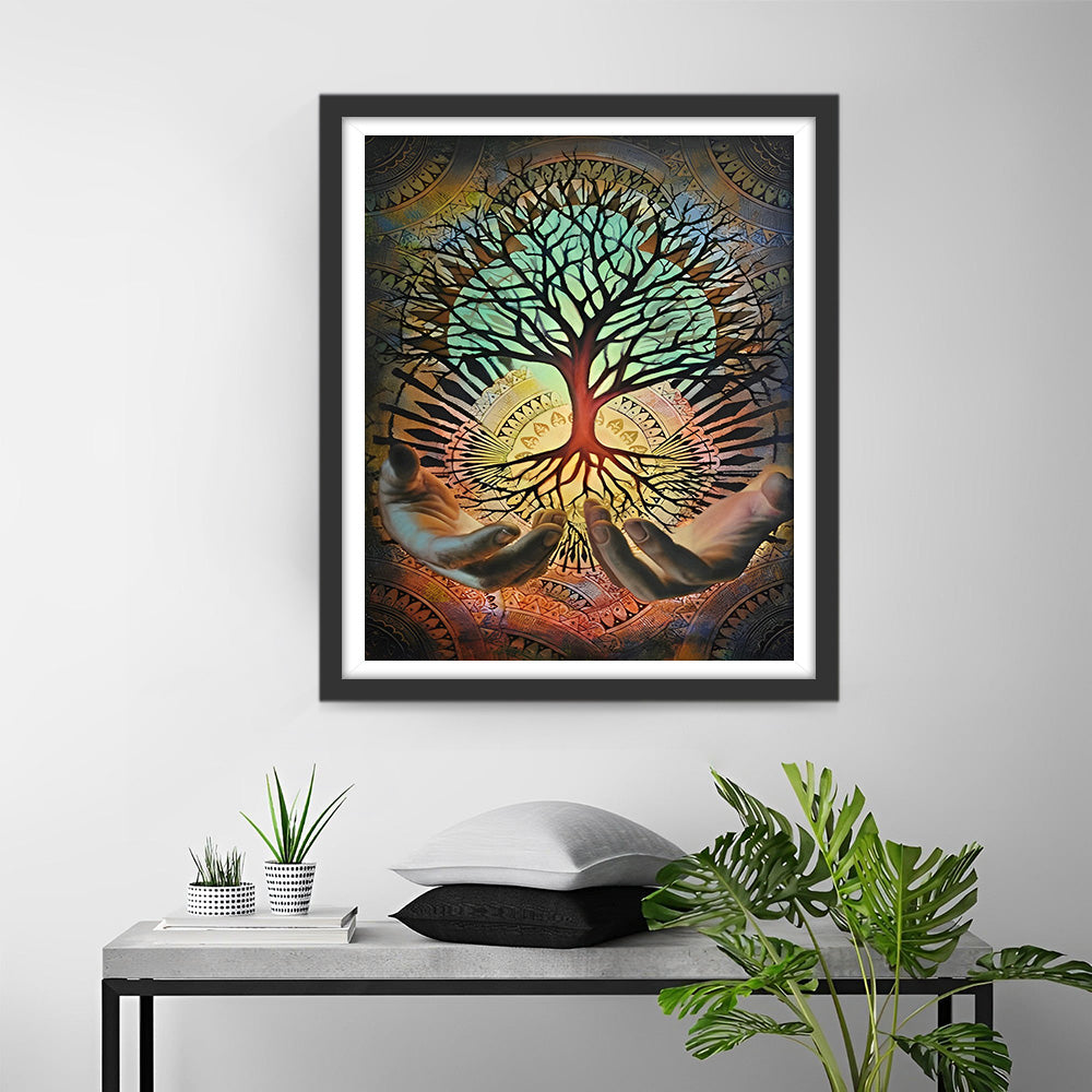 Arbre de la Fortune dans la Main Broderie Diamant