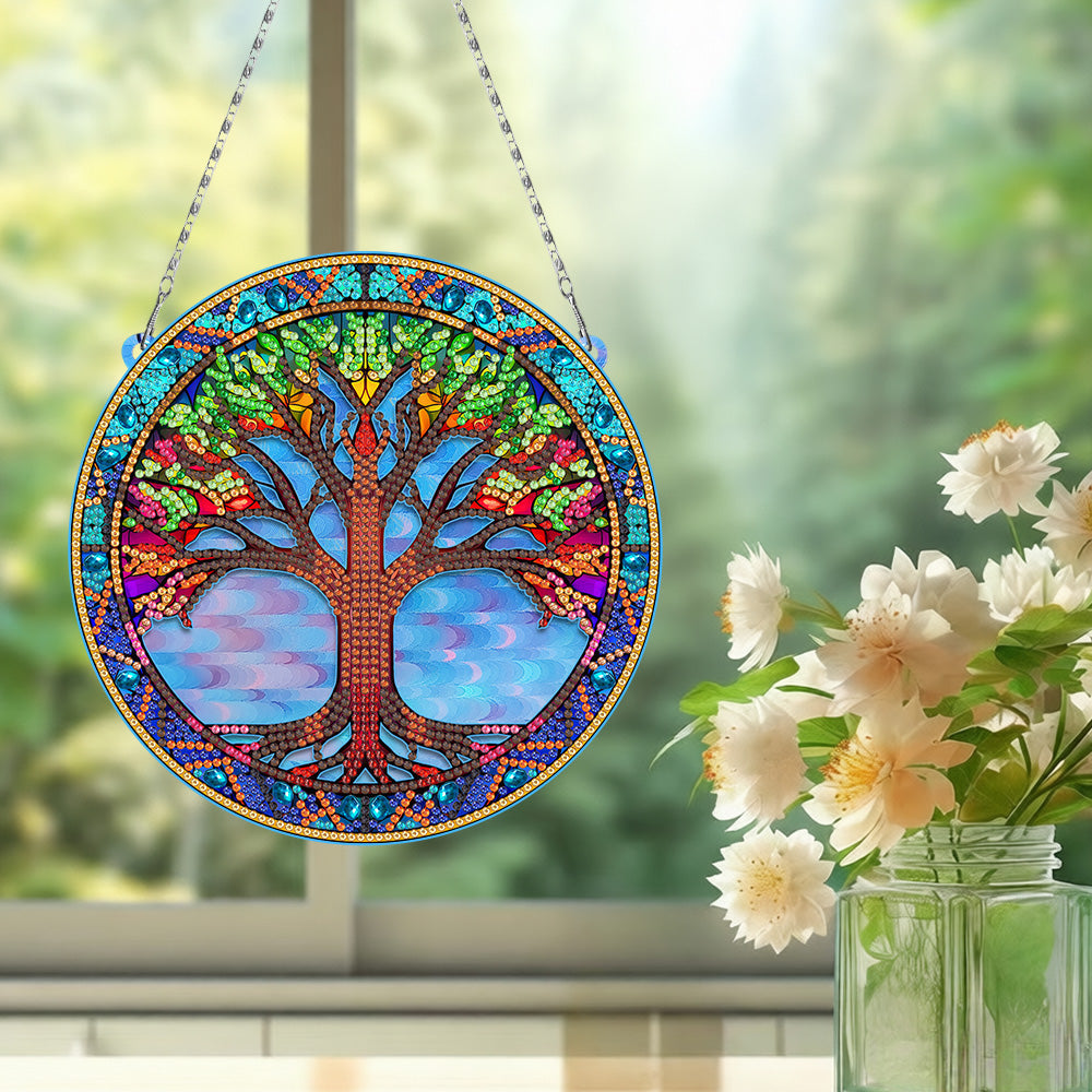 Arbre de Vie Coloré en Acrylique Pendentif Broderie Diamant