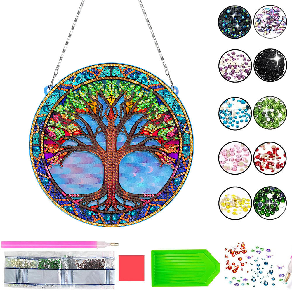 Arbre de Vie Coloré en Acrylique Pendentif Broderie Diamant