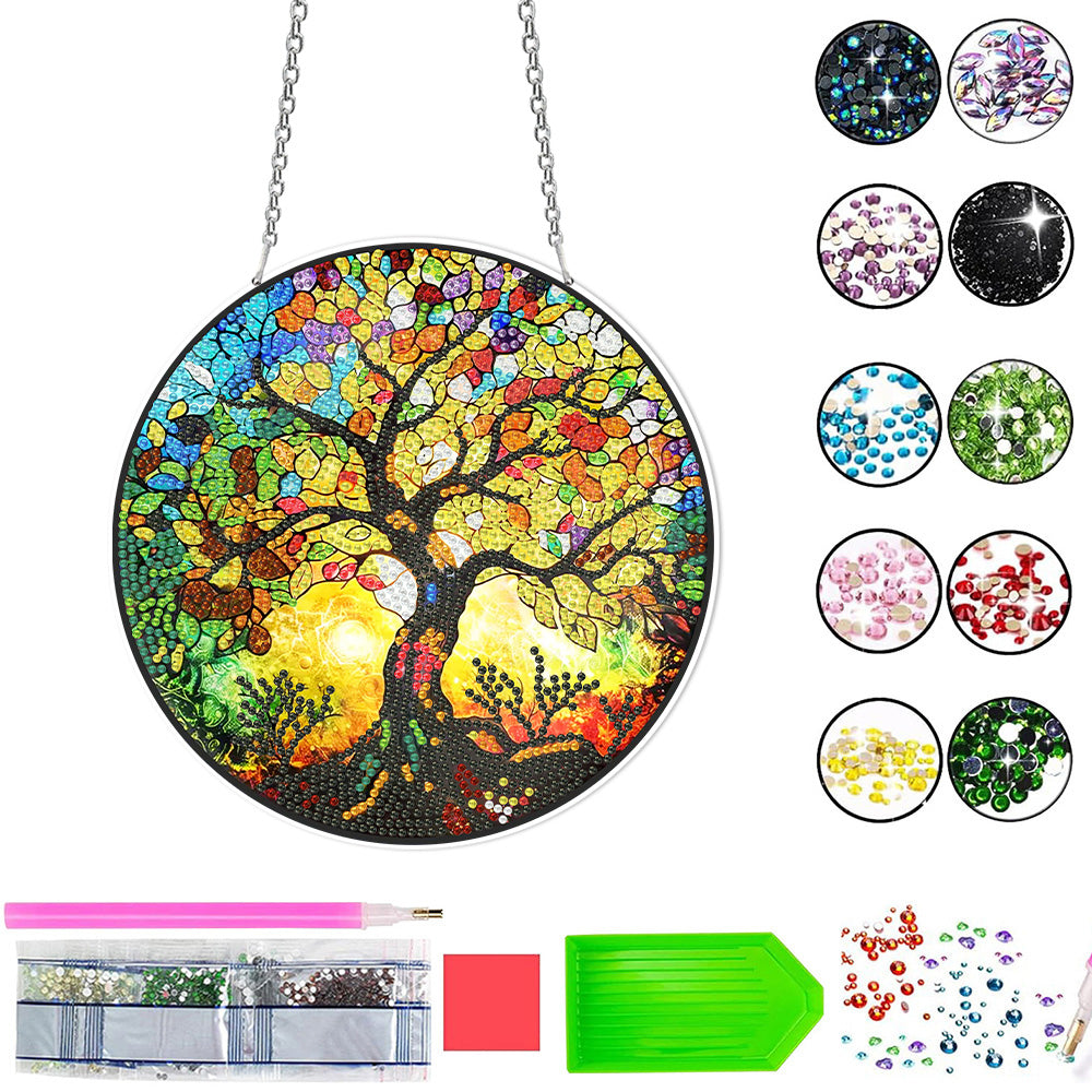 Arbre de Vie Florissant en Acrylique Pendentif Broderie Diamant