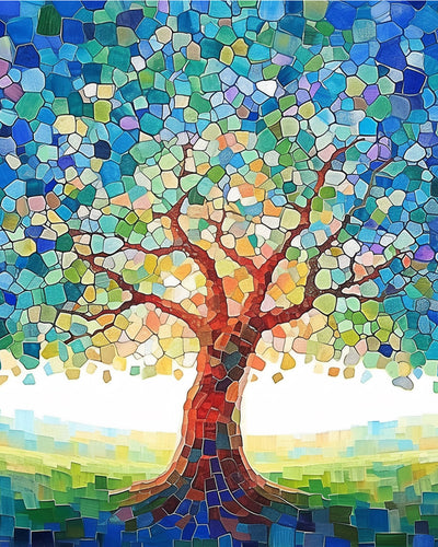 Arbre en Blocs Abstraits Broderie Diamant