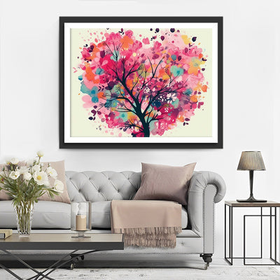 Arbre en Forme de Cœur Aquarelle Broderie Diamant