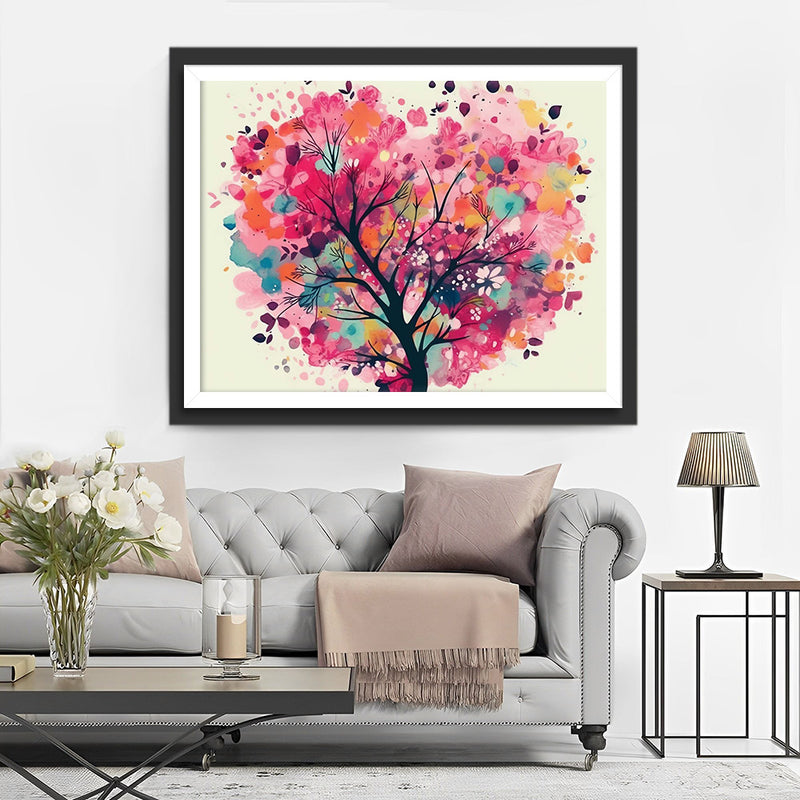 Arbre en Forme de Cœur Aquarelle Broderie Diamant