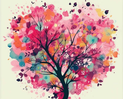 Arbre en Forme de Cœur Aquarelle Broderie Diamant