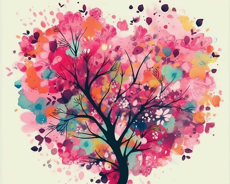 Arbre en Forme de Cœur Aquarelle Broderie Diamant