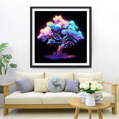 Arbre Luxuriant Brillant dans le Noir Broderie Diamant