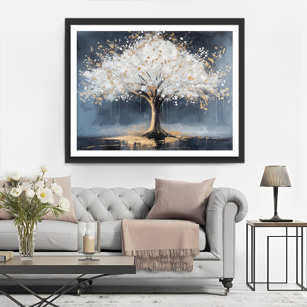 Arbre Mystique Blanc et Doré Broderie Diamant