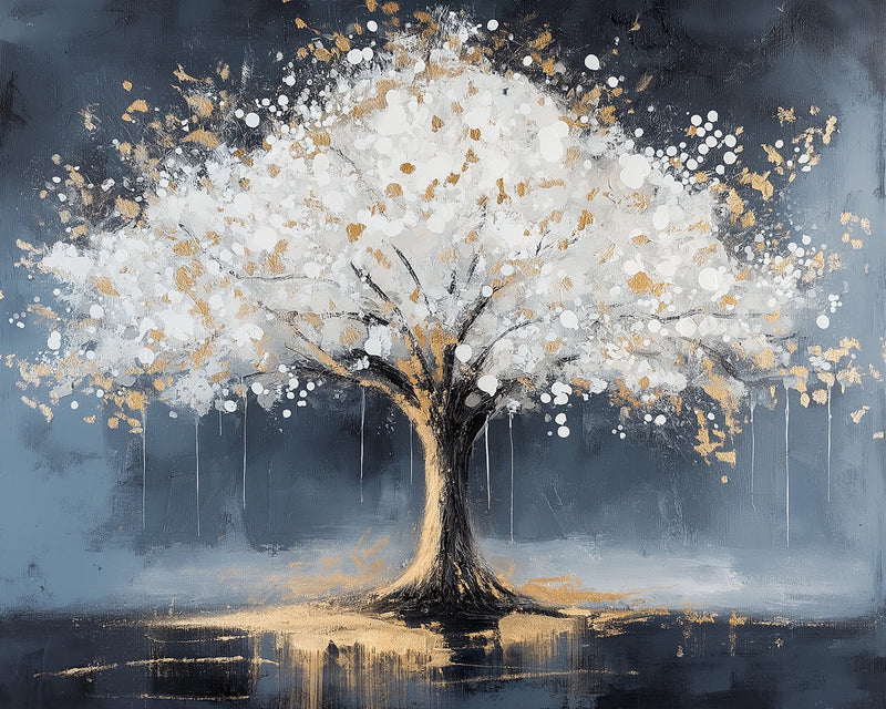 Arbre Mystique Blanc et Doré Broderie Diamant