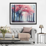 Arbre Rouge dans la Brume de la Forêt Broderie Diamant