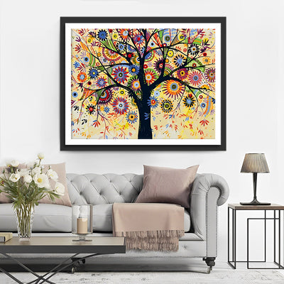 Arbre Soleil Abstrait Broderie Diamant