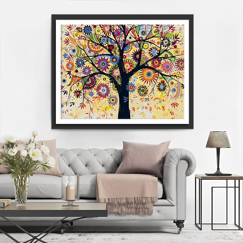 Arbre Soleil Abstrait Broderie Diamant