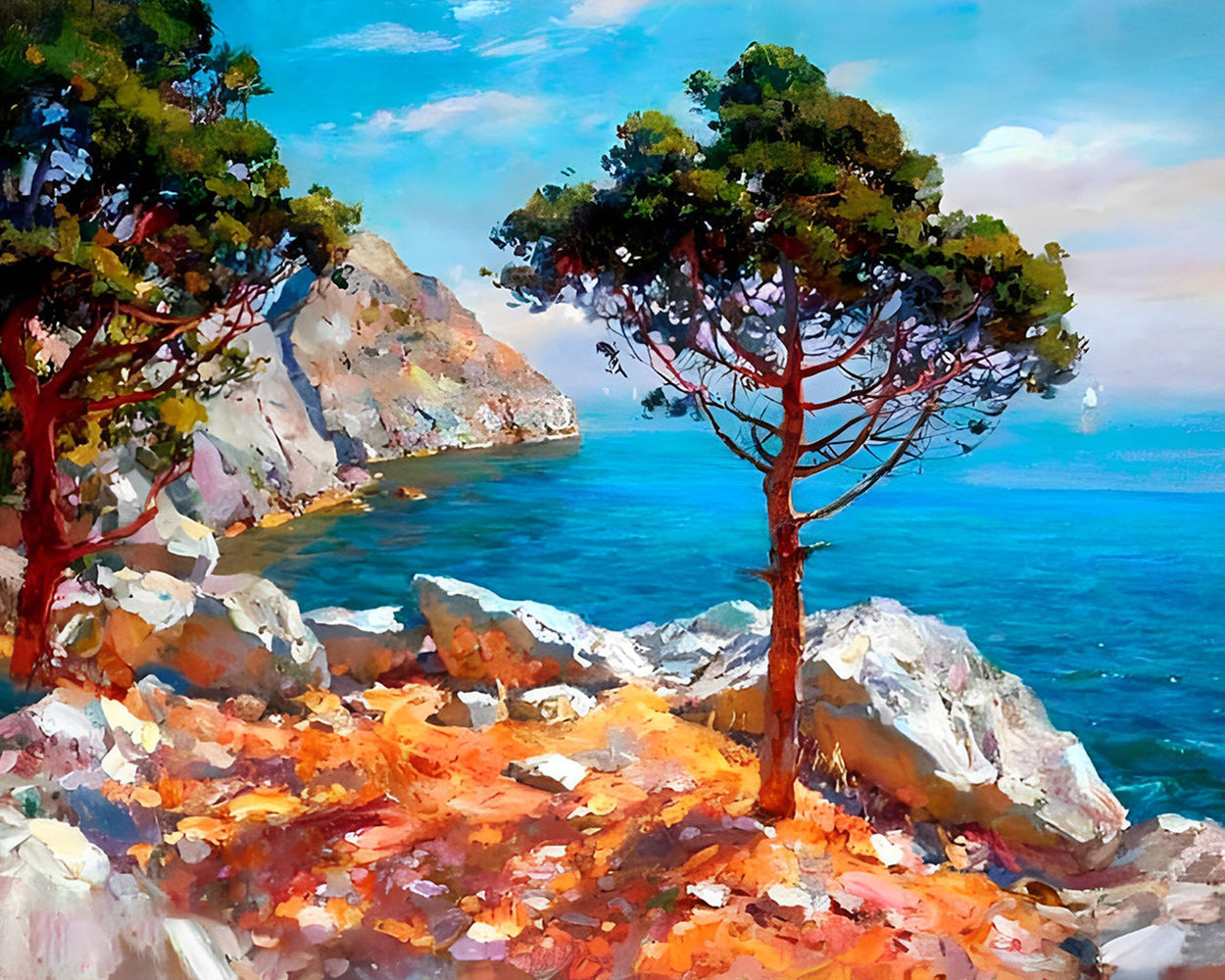 Arbres au Bord du Lac Broderie Diamant