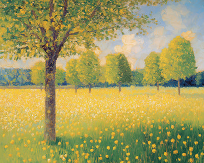Arbres dans un Champ de Fleurs Jaunes Broderie Diamant