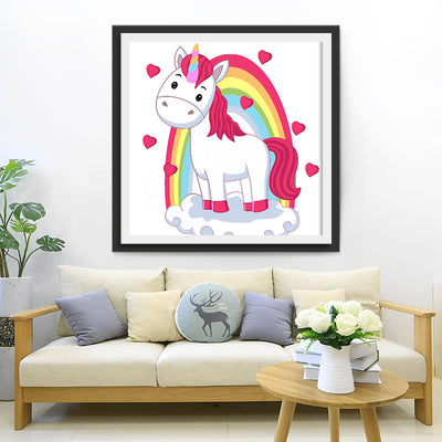 Arc-en-Ciel, Licorne et Cœurs Rouges Broderie Diamant