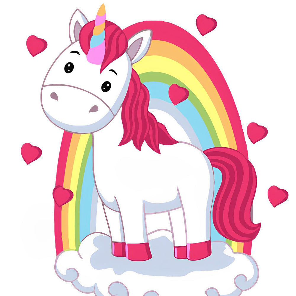Arc-en-Ciel, Licorne et Cœurs Rouges Broderie Diamant