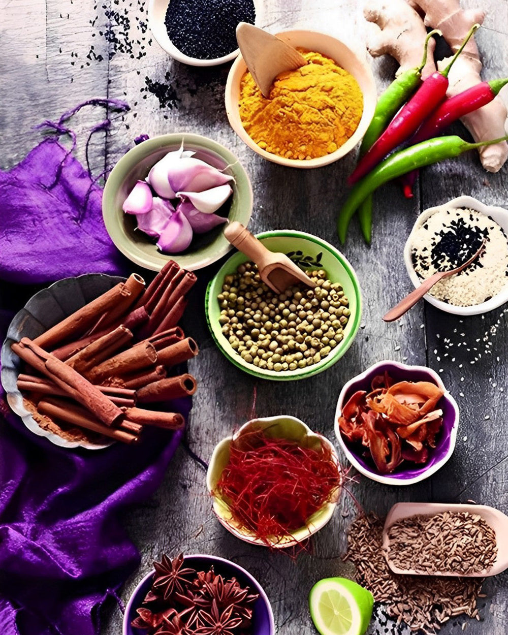 Assortiment d'Assaisonnements et d'épices Broderie Diamant