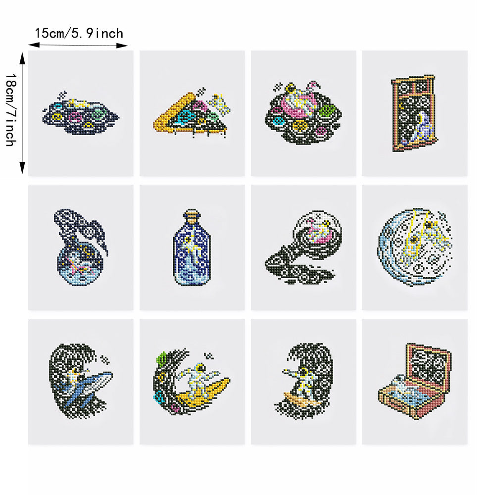 Astronautes et la Lune 12 Pièces – Kit de Broderie Diamant Mini