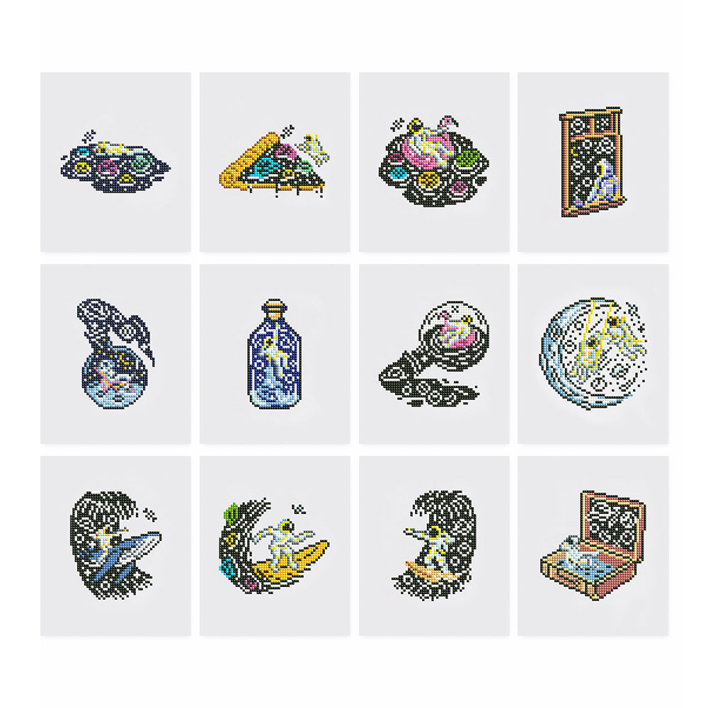 Astronautes et la Lune 12 Pièces – Kit de Broderie Diamant Mini