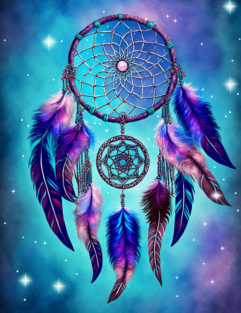 Attrape-rêves Vert avec Plumes Broderie Diamant