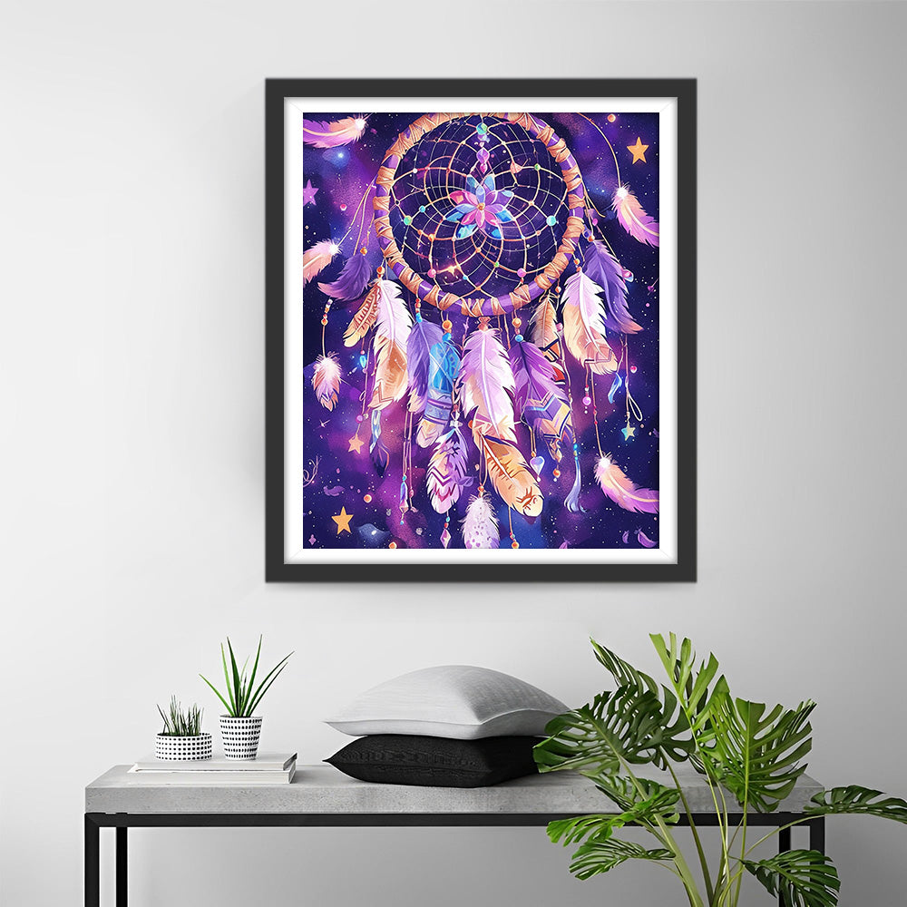 Attrape-rêves Violet Fantastique avec Plumes Broderie Diamant