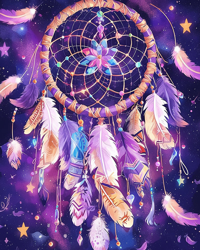 Attrape-rêves Violet Fantastique avec Plumes Broderie Diamant