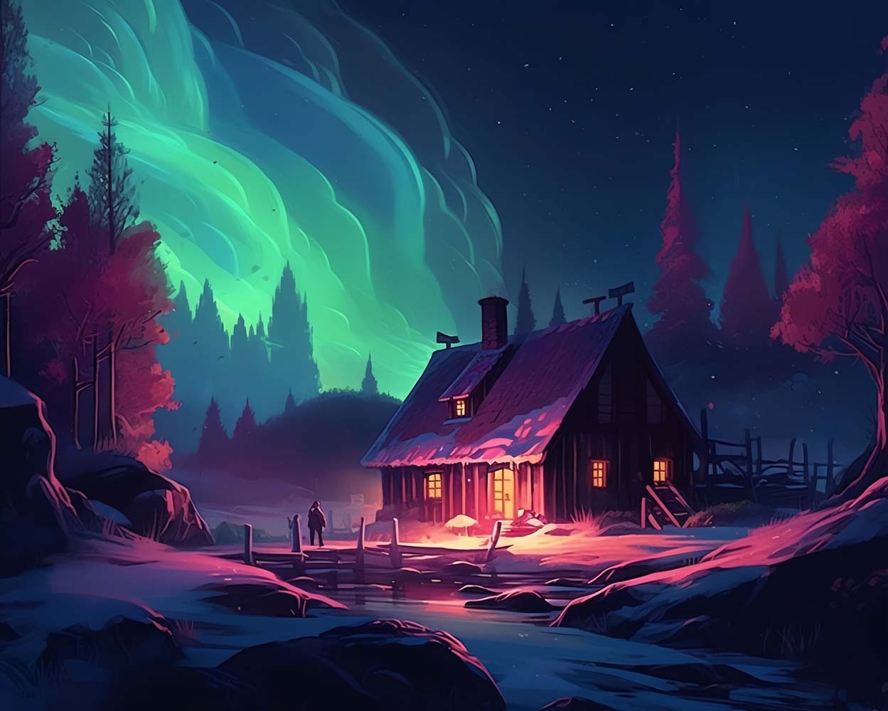 Aurore Verte et Cabane Broderie Diamant