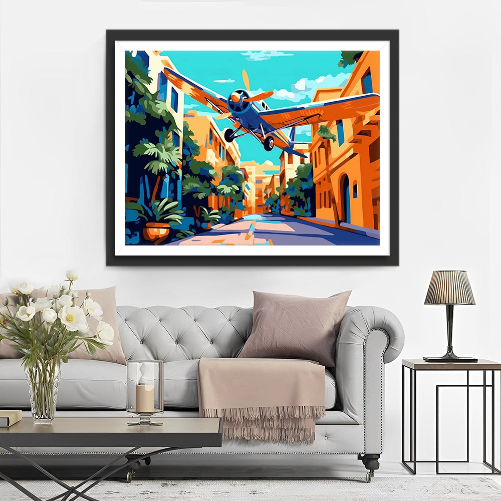 Avion dans la Ville Broderie Diamant