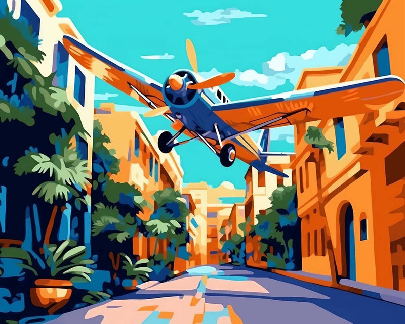 Avion dans la Ville Broderie Diamant