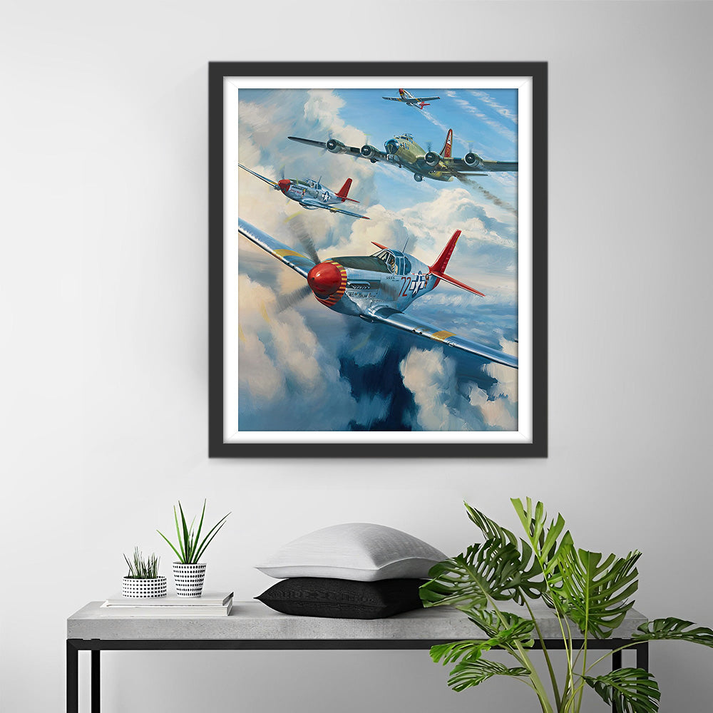 Avion de Combat Volant à Travers les Nuages Broderie Diamant