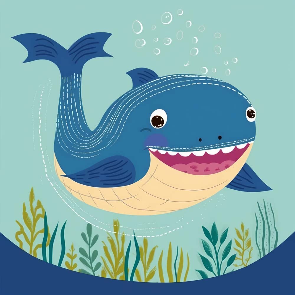Baleine Cartoon Souriant Broderie Diamant
