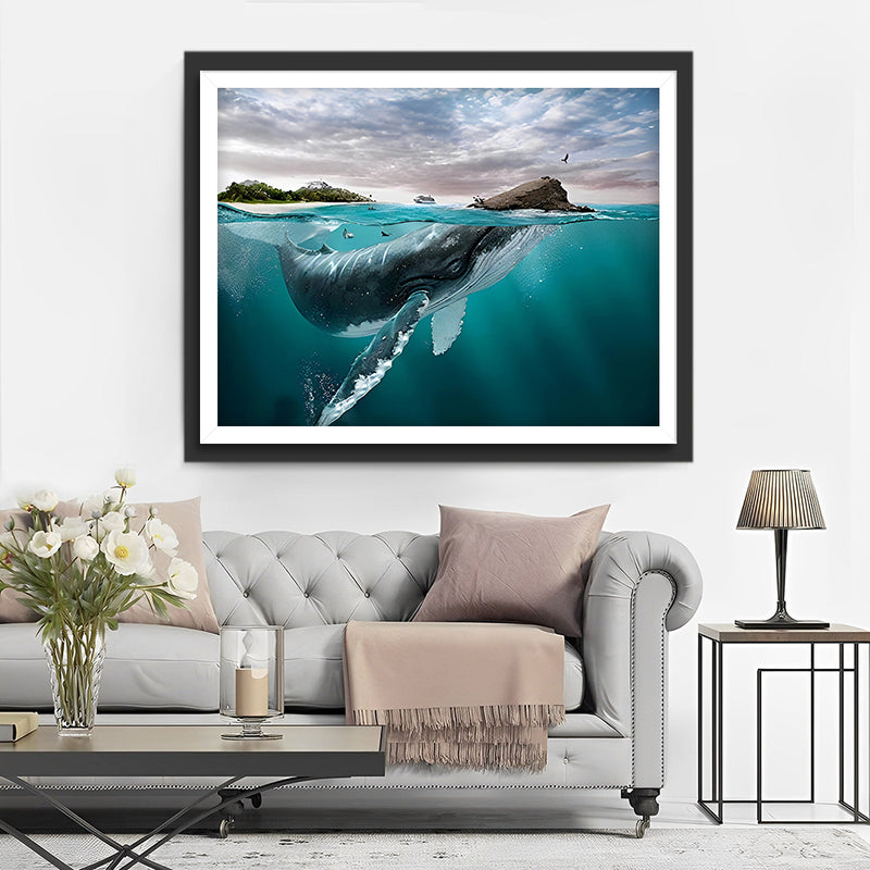 Baleine Énorme et Petite Île Broderie Diamant