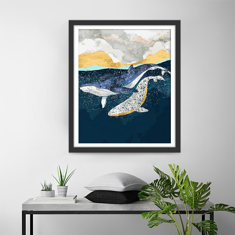 Baleines Bleues et Blanches Broderie Diamant