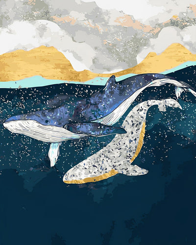 Baleines Bleues et Blanches Broderie Diamant