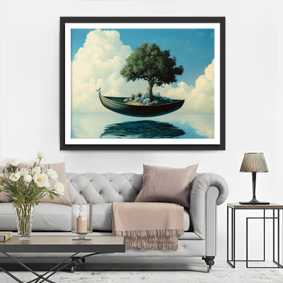Bateau-Arbre Vert Flottant Broderie Diamant