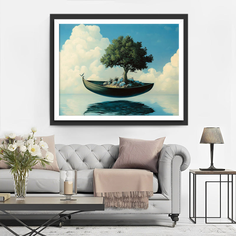 Bateau-Arbre Vert Flottant Broderie Diamant