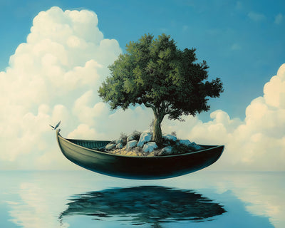 Bateau-Arbre Vert Flottant Broderie Diamant
