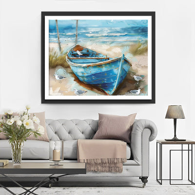 Bateau Bleu sur la Plage Broderie Diamant