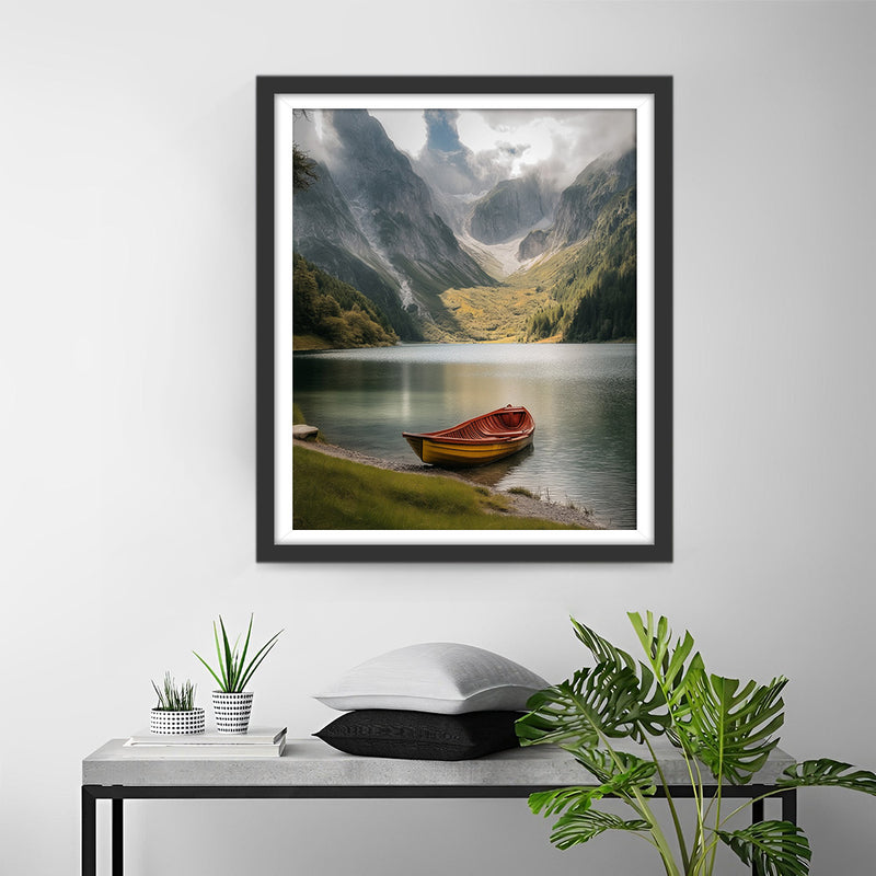 Bateau sur le Lac de Montagne Broderie Diamant