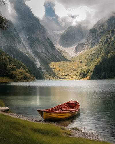 Bateau sur le Lac de Montagne Broderie Diamant