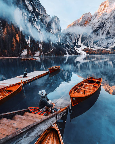 Bateau sur le Lac de Montagne Broderie Diamant