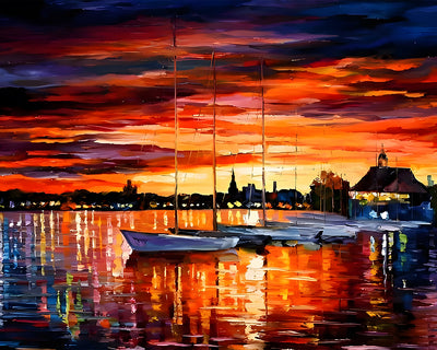 Bateaux sur le Lac au Crepuscule Broderie Diamant