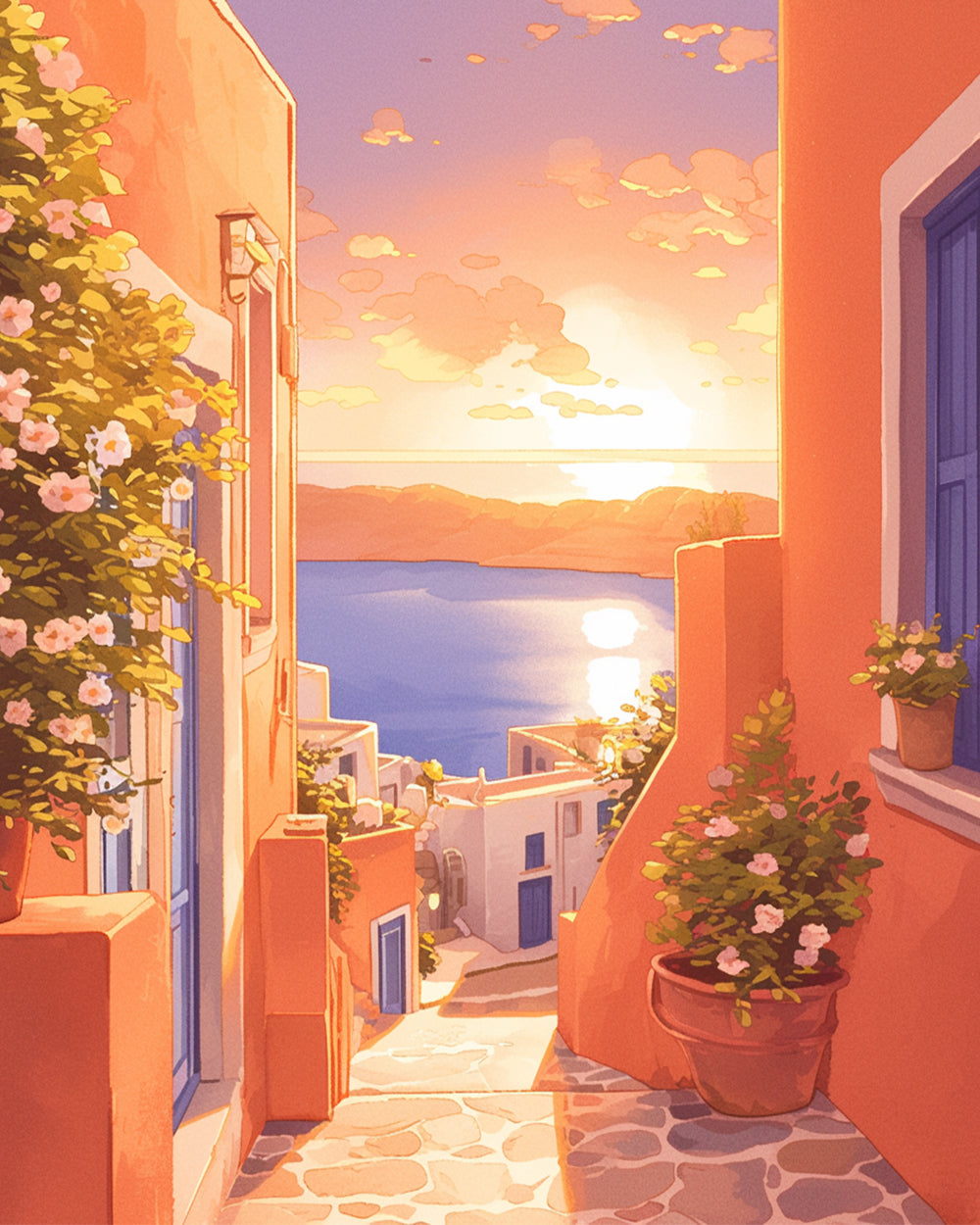 Bâtiment Rose au Bord de la Mer Broderie Diamant