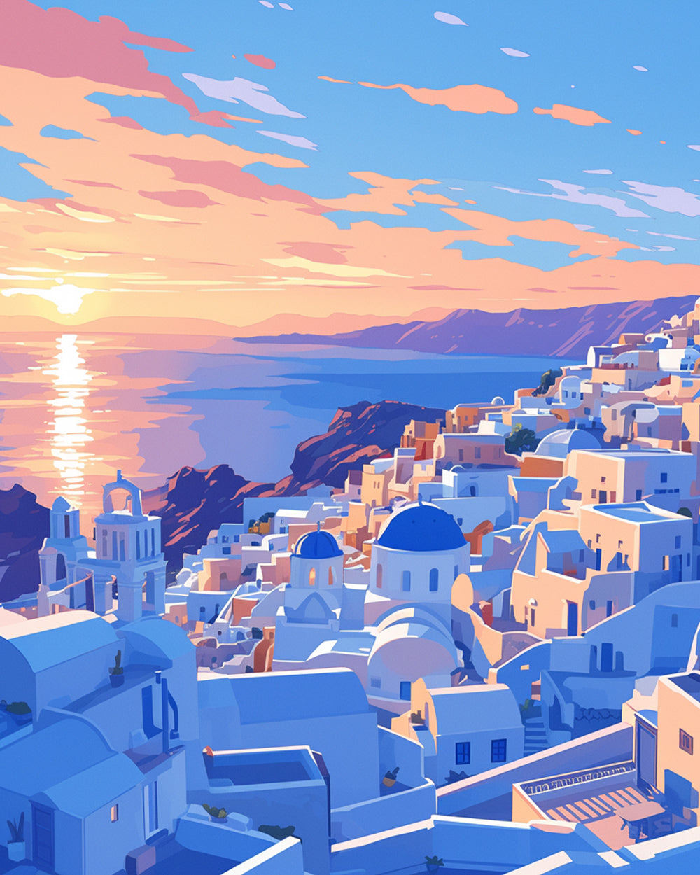 Bâtiments Bleus et Blancs au Bord de la Mer Broderie Diamant