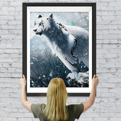 Beau Léopard des Neiges Broderie Diamant