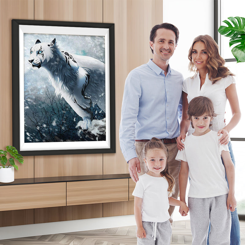 Beau Léopard des Neiges Broderie Diamant