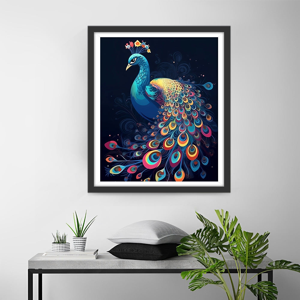 Beau Paon dans l'Obscurite Broderie Diamant