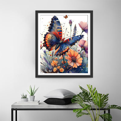 Beau Papillon dans les Fleurs Broderie Diamant